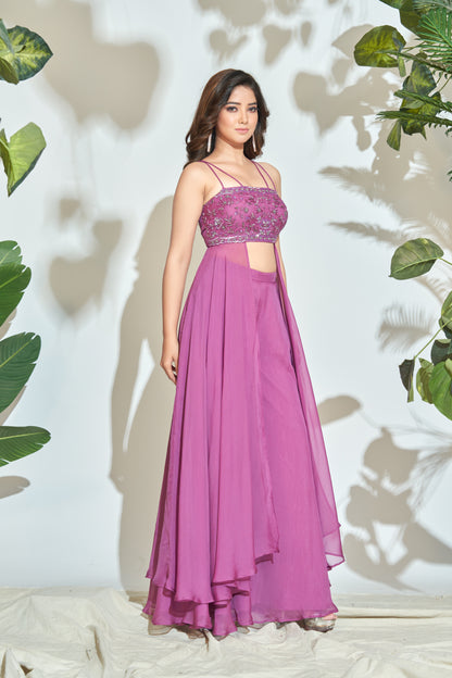 DUSTY ROSE INDOWESTERN WITH HAND EMBROIDERY