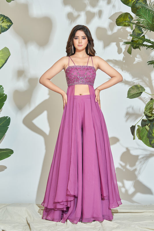 DUSTY ROSE INDOWESTERN WITH HAND EMBROIDERY